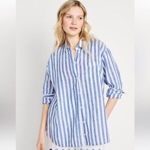 NWOT Linen Blended Striped Boyfriend Shirt